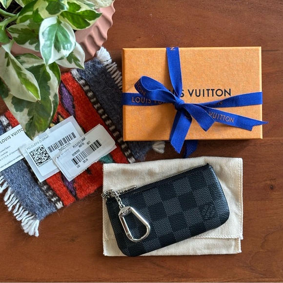 Louis Vuitton Damier Graphite Pochette Cles Wallet Coin Purse Key Pouch N60155